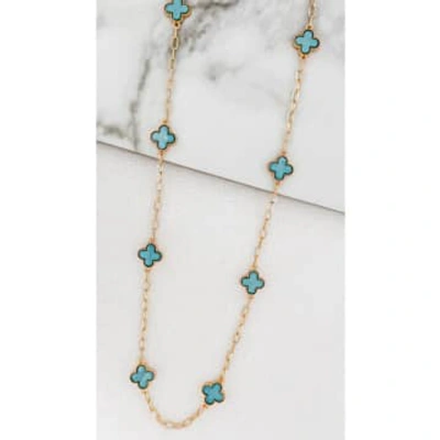 Shop Envy Long Gold Necklace With Turquoise Clovers