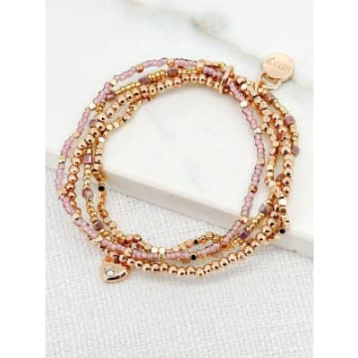 Shop Envy Multi-layered Pink & Gold Bracelet With Heart Charm