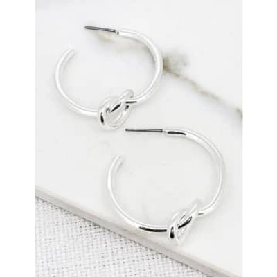 Shop Envy Hoop Earrings With Knots Silver In Metallic