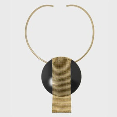 Shop Katerina Vassou Gold Collar Necklace With Black Disc & Chainmail