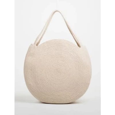 Shop Ellyla Ridhi Circular Cotton Shoulder Bag In Cream In Neutrals