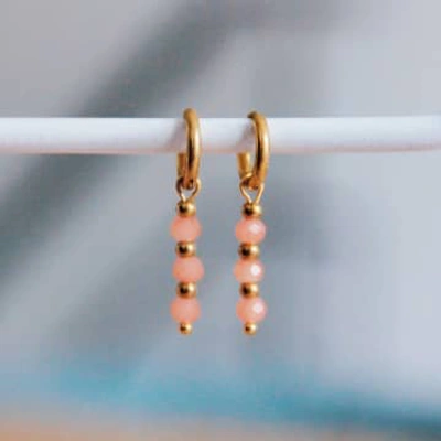 Shop Bazou Earrings In Stainless Steel With Facets In Pink