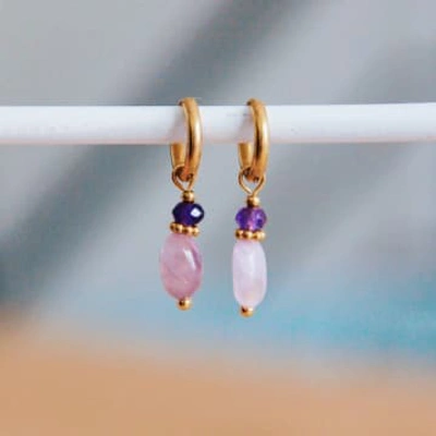 Shop Bazou Earrings In Stainless Steel With Precious Stones In Purple
