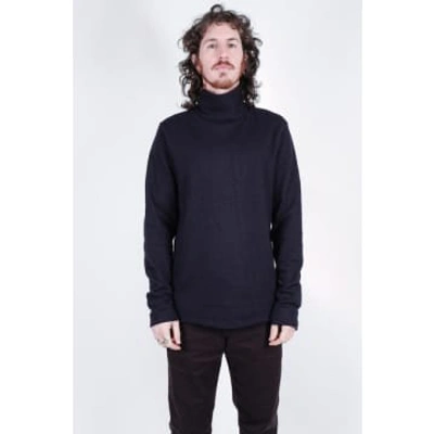 Shop Hannes Roether Boiled Wool Roll Neck Knit Navy In Blue