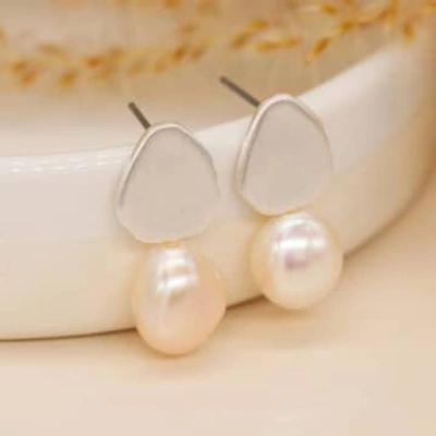 Shop Pom Boutique Organic Teardrop Earrings With Freshwater Pearls | Brushed Silver Plated In Metallic