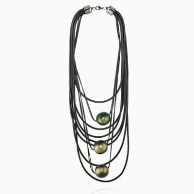 Shop Katerina Vassou Black Rope Necklace With Gold Balls
