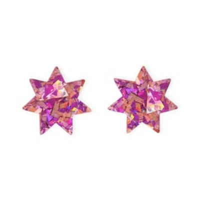 Shop Natalie Owen Ste2 Star Stud Earrings In Purple Sparkle In Red
