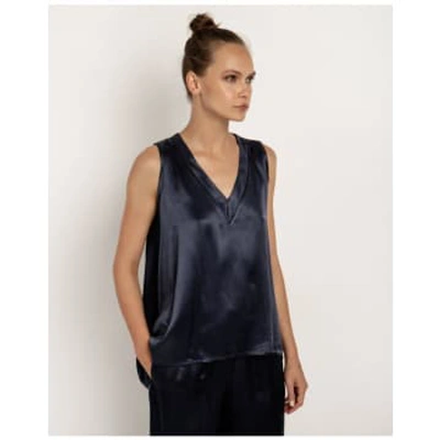 Shop Greek Archaic Kori Satin V Neck Sleeveless Vest Size: M, Col: Navy In Blue