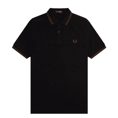 Shop Fred Perry Slim Fit Twin Tipped Polo Black & Whiskey Brown