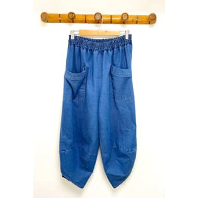 Shop Studio Denim Balloon Trousers With Pockets In Blue