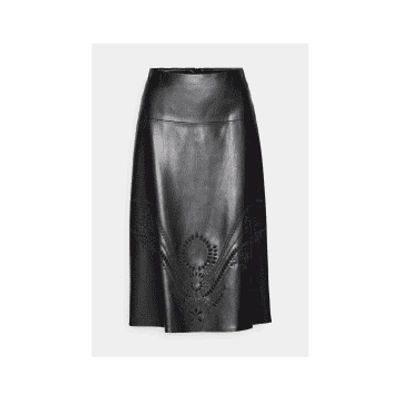 Shop Hugo Boss Boss Vembro Embrodied Hem Faux Leather Skirt Col: 001 Black, Size: 8