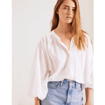 Shop Sacrecoeur Lena Blouson Sleeve Shirt Blanc Check
