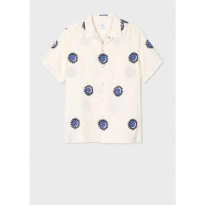 Shop Paul Smith Ss Sun & Moon Embroidered Linen Shirt Col: 40 White/blu