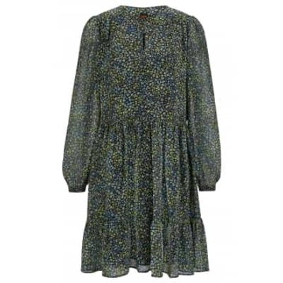 Shop Hugo Boss Boss C Davina Floral Sheer Sleeve Dress Size: 12, Col: Green
