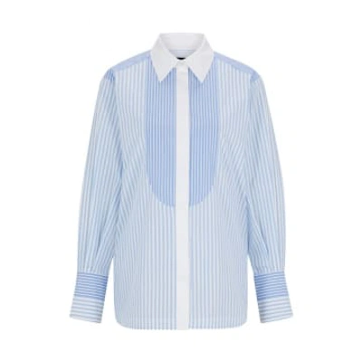 Shop Hugo Boss Boss Betallina Stripe Ribbed Front Shirt Size: 10, Col: Blue/white