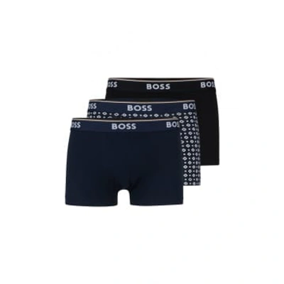 Shop Hugo Boss Boss Trunk 3p Power Design Boxers Col: Black Navy & Multi, Size: