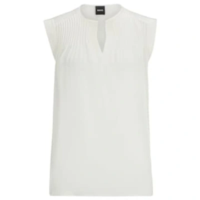 Shop Hugo Boss Boss Binalli Sleeveless Pintuck Blouse Col: 118 Open White, Size: 8