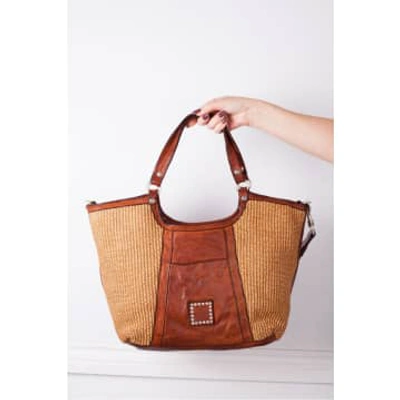 Shop Campomaggi Shopping Bag Cowhide And Straw In Cognac
