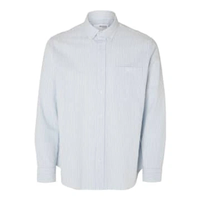 Shop Selected Homme Slhreg-reil Cashmere Blue Seersucker Shirt