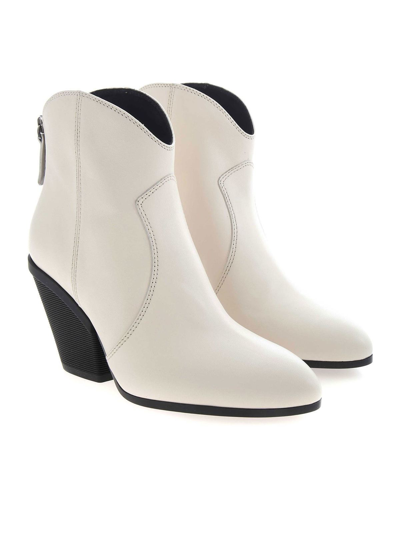 Hogan Texan Ankle Boots In Ecru Color In Cream