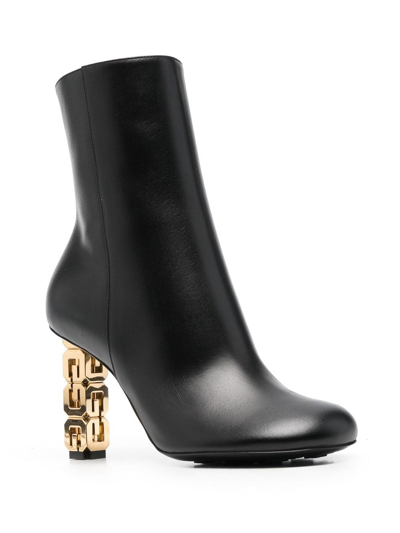 Givenchy Black G Cube Ankle Boots With Gold-tone Logo Heel Black In Leather Woman In Black