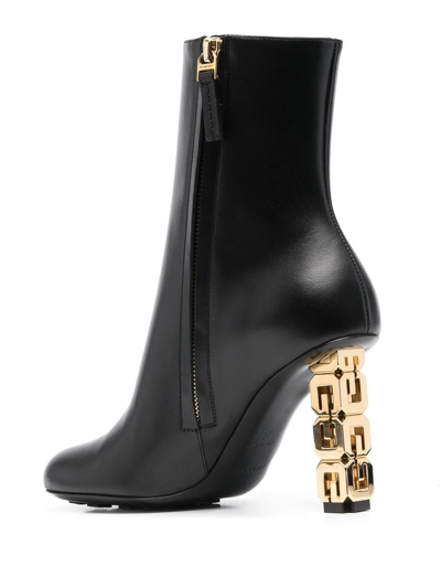 Givenchy Black G Cube Ankle Boots With Gold-tone Logo Heel Black In Leather Woman In Black