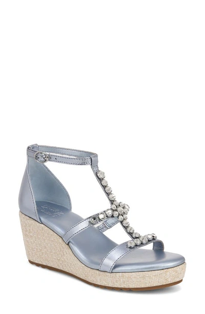Shop Naturalizer Serena Ankle Strap Espadrille Platform Wedge Sandal In Light Blue Metallic Leather