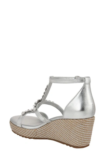 Shop Naturalizer Serena Ankle Strap Espadrille Platform Wedge Sandal In Silver Leather