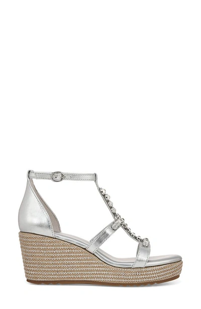 Shop Naturalizer Serena Ankle Strap Espadrille Platform Wedge Sandal In Silver Leather