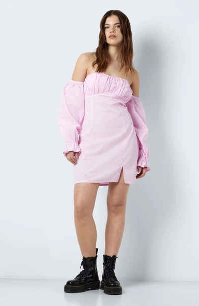 Shop Noisy May Chiara Off The Shoulder Long Sleeve Cotton Minidress In Pirouette
