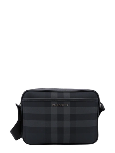 Shop Burberry Coated Canvas And Leather Shoulder Bag With Check Motif