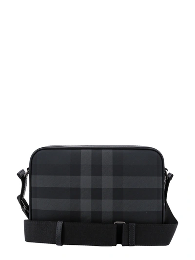 Shop Burberry Coated Canvas And Leather Shoulder Bag With Check Motif