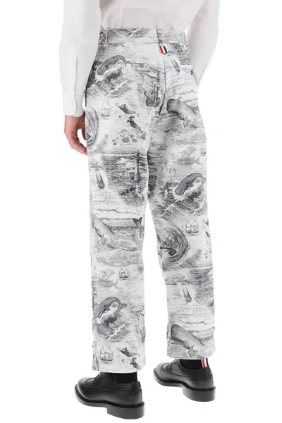 Shop Thom Browne Cropped Pants With 'nautical Toile' Motif