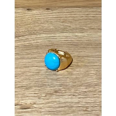 Shop Envy Elasticated Gold Ring With Turquoise Stone