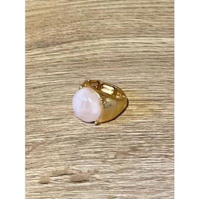 Shop Envy Elasticated Gold Ring With Pale Pink Stone