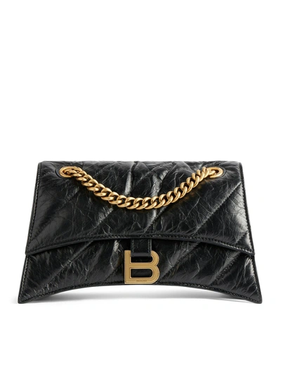 Shop Balenciaga Women Crush Bag With Small Quilted Chain For Women In Black