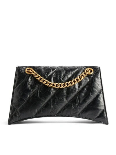 Shop Balenciaga Women Crush Bag With Small Quilted Chain For Women In Black