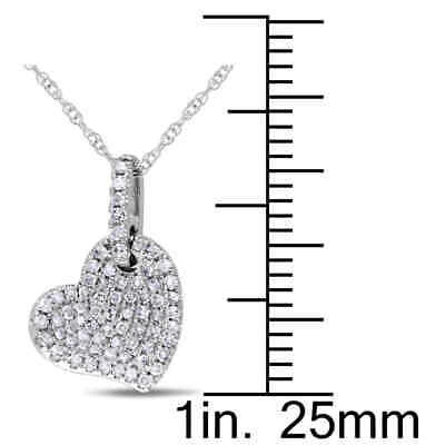 Pre-owned Amour 1/4 Ct Tw Diamond Pave Heart Pendant With Chain In 10k White Gold