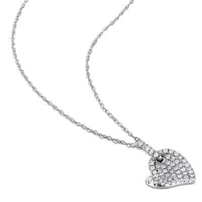 Pre-owned Amour 1/4 Ct Tw Diamond Pave Heart Pendant With Chain In 10k White Gold