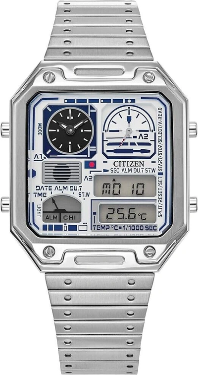 Pre-owned Citizen Star Wars R2-d2 Vintage Ana-digi Quartz Stainless Steel Watch Silver