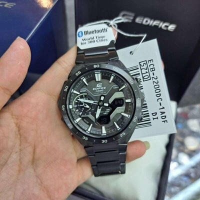 Pre-owned Casio Edifice Ecb-2200dc-1a Windflow Series Solar Power Black Ion Plated Watch