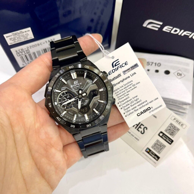 Pre-owned Casio Edifice Ecb-2200dc-1a Windflow Series Solar Power Black Ion Plated Watch