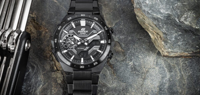 Pre-owned Casio Edifice Ecb-2200dc-1a Windflow Series Solar Power Black Ion Plated Watch