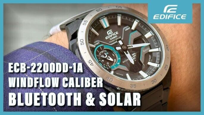 Pre-owned Casio Edifice Ecb-2200dd-1a Windflow Series Solar Power Black Ion Plated Watch