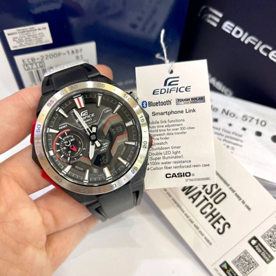 Pre-owned Casio Edifice Ecb-2200p-1a Windflow Series Solar Power Black Resin Men's Watch