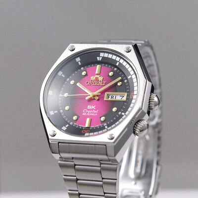 Pre-owned Orient Automatic Pink/black Dial Stainless Steel Men's Watch Ra-aa0b02r Jp