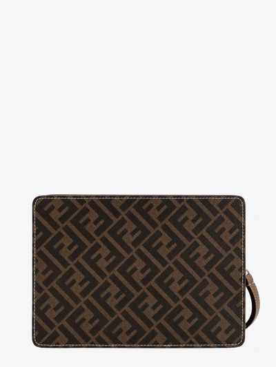 Shop Fendi Man Squared Ff Man Brown Clutches