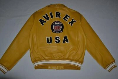 Pre-owned Avirex Authentic  Icon Leather A1 Bomber Jacket Mens Mustard Yellow All Sizes