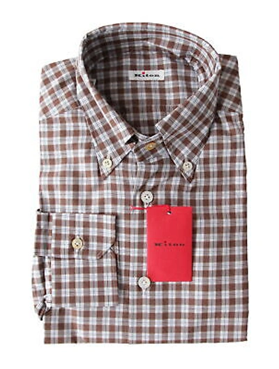 Pre-owned Kiton Brown Check Cotton Shirt - Slim - (kt4232210)