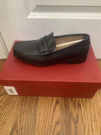 Pre-owned Ferragamo Salvatore  Lanzarote Black Leather Men Loafers Shoes 8 Eee